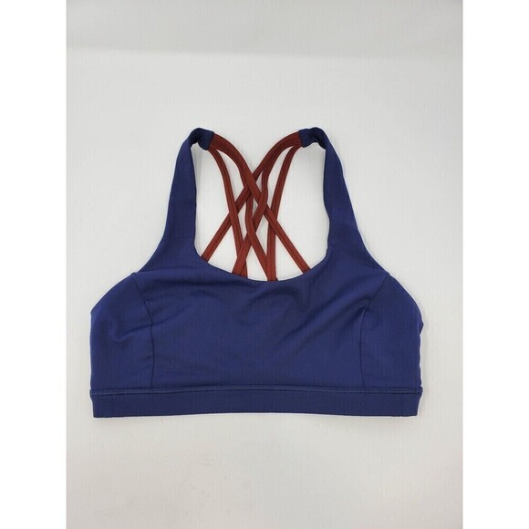 LULULEMON FREE TO BE SERENE SPORTS BRA NAVY BLUE & BROWN ATHLETIC WOMEN SIZE 4 - Picture 8 of 12